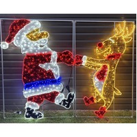 Large LED Santa Dancing with Rudolph Rope Light Motif