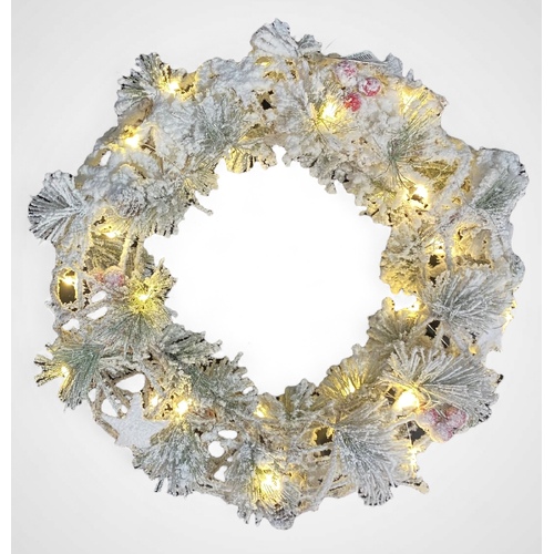 Flocked Wreath (45cm) with 40 Lights
