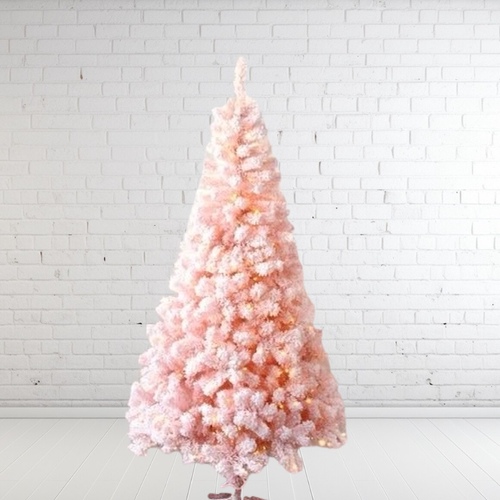 7’ Lit Pink Pine Flocked Christmas Tree - 500 bulbs