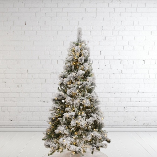 7’ Lit Pine Flocked Christmas Tree - 500 bulbs