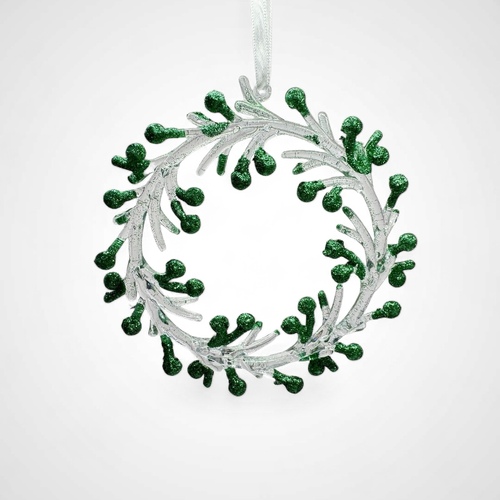 Acrylic Wreath w/Emerald Glitter Tree Ornament