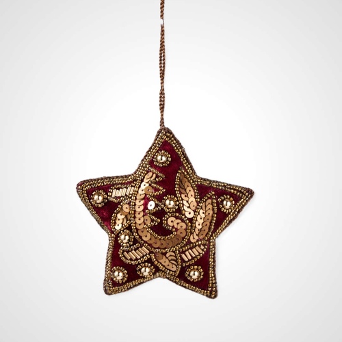 Burgundy Hand Beaded Star Ornament