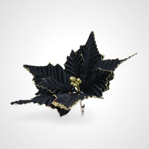 Black Clip Poinsettia Glitter Sequin - 30cm