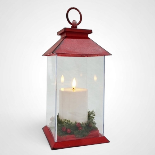 LED Pillar Candle Lantern w/Berries(B)AVAIL OCT 2024