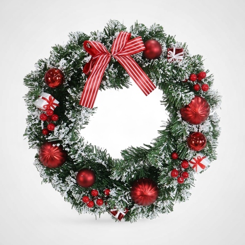 Snowy Pine Red Bauble Wreath - AVAIL OCT 2024