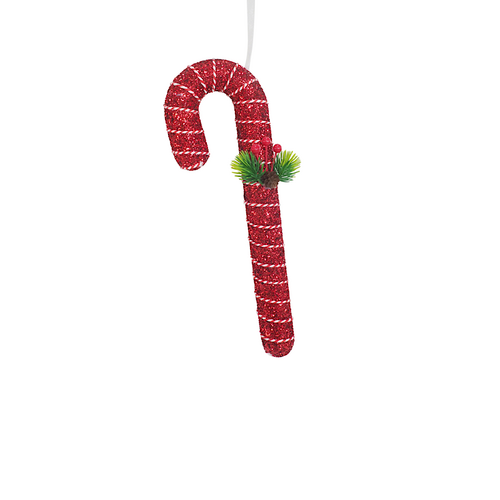 33cm Hanging Glitter Berry Candycane (Red) - AVAIL OCT 2024