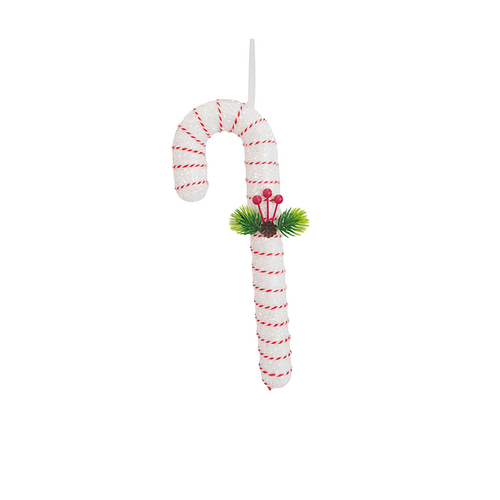 33cm Hanging Glitter Berry Candycane (White)-AVAIL OCT 2024
