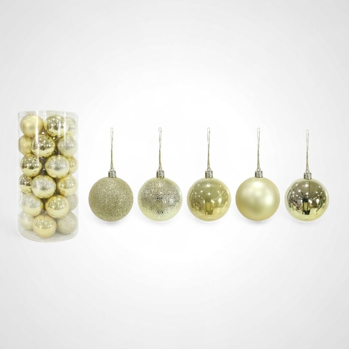 60mm Gold Baubles 30pk - AVAIL OCT 2024