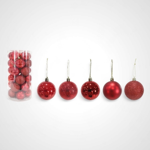 60mm Red Baubles 30pk - AVAIL OCT 2024