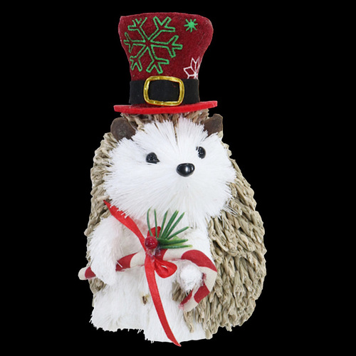 16cm Sisal Hedgehog Top Hat & Candy Cane - AVAIL OCT 2024
