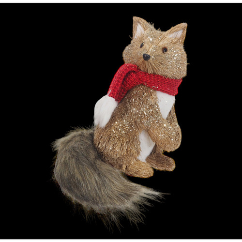 23cm Sisal Fox Plush Tail Red Scarf - AVAIL OCT 2024