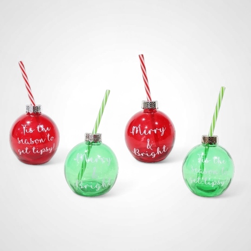 Booze Bauble with Straw Ass. -AVAILABLE OCTOBER 2024