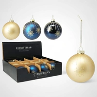 8cm Glass Matte Blue Bauble w/snowflakes 