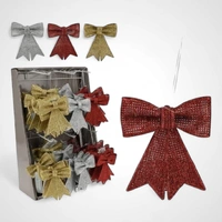 11cm Red Glitter Hanging Bow Ornament