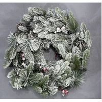 60cm Warm White Pre-lit Snow Christmas Wreath