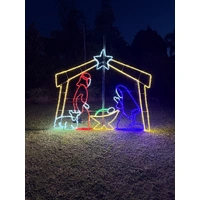 Large Nativity with Stable and Star Rope Light Motif