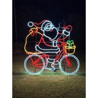 Large Santa on Push Bike Waving Rope Light Motif 