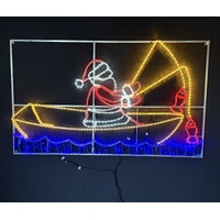 Santa Fishing in Boat Rope Light Motif