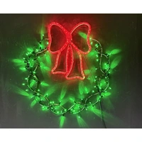 Green Wreath with Red Ribbon Rope Light Motif