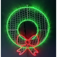 80cm Green Wreath/Red Bow Rope Light Motif