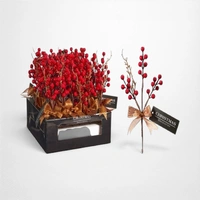 Christmas Berry Branch w/Gold Bow - 25cm