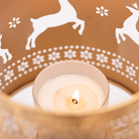 Gold Metal Candle Holder w/Reindeer Cutouts