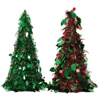 48cm Red Tinsel Tree W/Green Holly