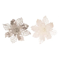 15cm Silver Glitter Poinsettia Flower with Clip