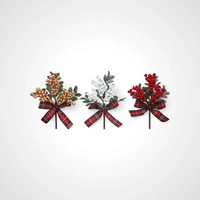 14cm White Berry Stem w/Ribbon 