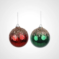 12cm Red Glass Bauble w/Glitter Detail 