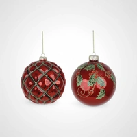 12cm Red Glass Bauble w/Glitter Detail (B) 