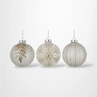White Bauble with Glitter Detail (B) - 10cm