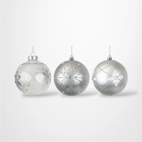 Silver Bauble with Hand Painted Detail (B) - 10cm
