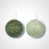 Sage Glitter Beaded Bauble A - 10cm