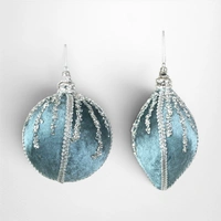 Arctic Blue Velvet Bauble w/Glitter Detail - 10cm