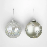 White Glass Bauble w/Detail (A) - 10cm