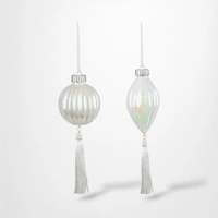 White Iridescent Finial w/White Tassel B - 23cm