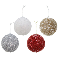 10cm Red Icy Tinsel Bauble - AVAIL OCT 2024