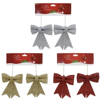 Silver Hanging Glitter Mesh Bow 2pk