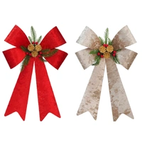 Crushed Velvet Taupe Bow Gold Pine Deco  