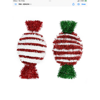 Tinsel Candy Cane Striped Lolly Plaque(Red/White) - AVAIL OCT 2024