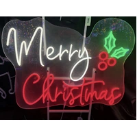 Neon Merry Christmas with Holly Motif