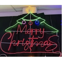 Neon Merry Christmas with Tree and Star Motif