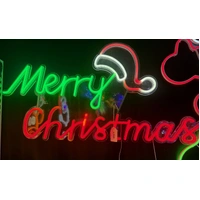 Neon Flashing Merry Christmas with Hat Motif