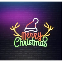 Neon Red/Green Merry Christmas with Antlers Motif