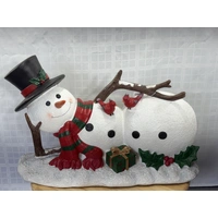 Laying 84cm long Resin Snowman (lit) 