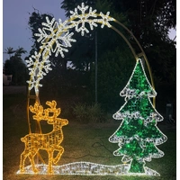 2D Golden Arch with Snowflakes Reindeer and Trees Rope Light Motif