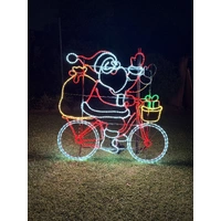 Large Santa on Push Bike Waving Rope Light Motif 