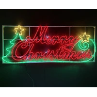 Merry Christmas with Tree Scroll and Stars Rope Light Motif 