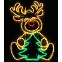 Sitting Reindeer with Tree Rope Light Motif